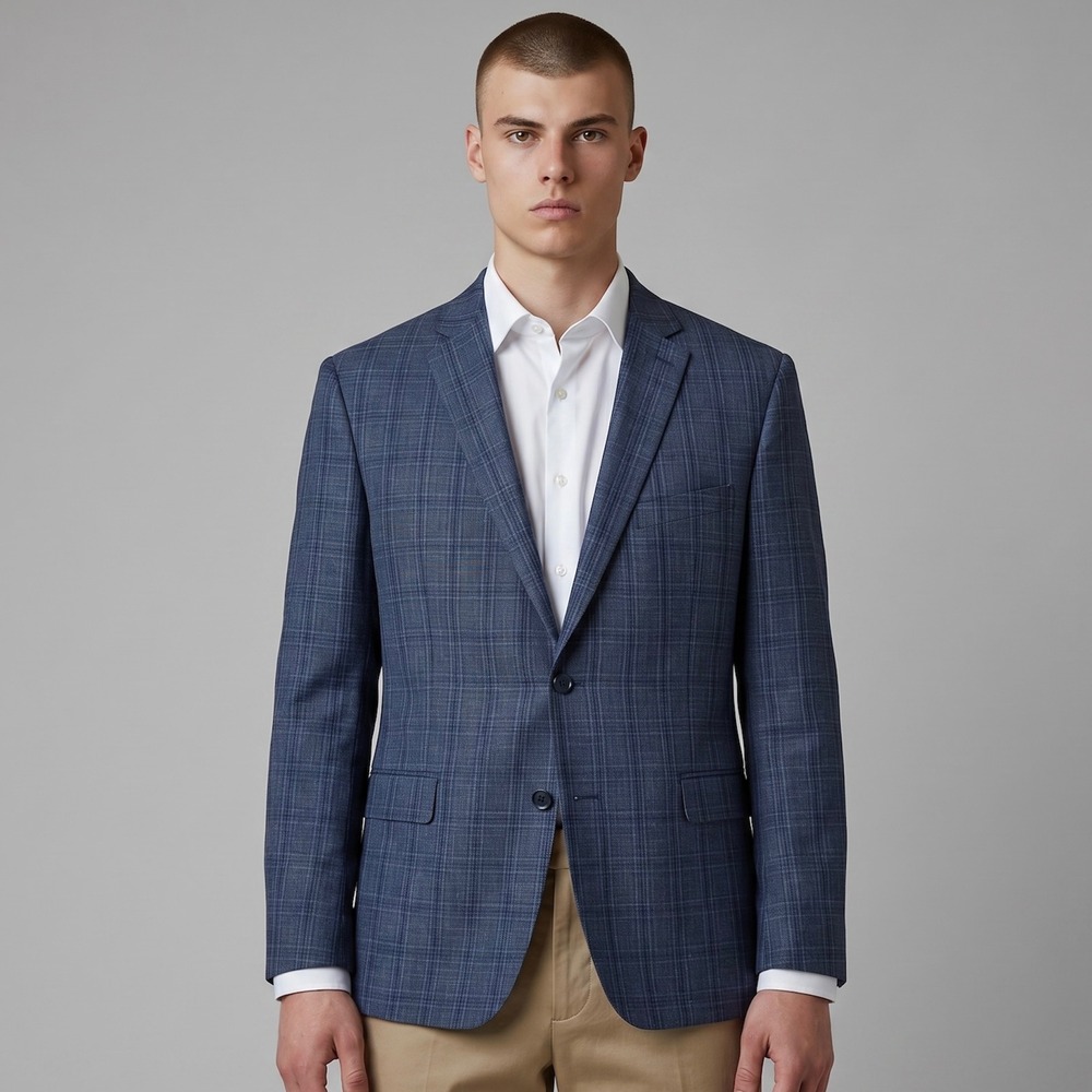 Lauren Ralph Lauren Blazer Jacket Men 48XL Blue Wool Silk Linen Plaid Sport Coat